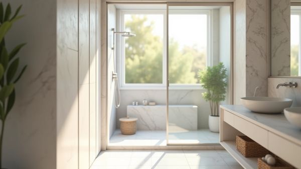 Gagnez de l'espace avec une porte coulissante dans votre salle de bain